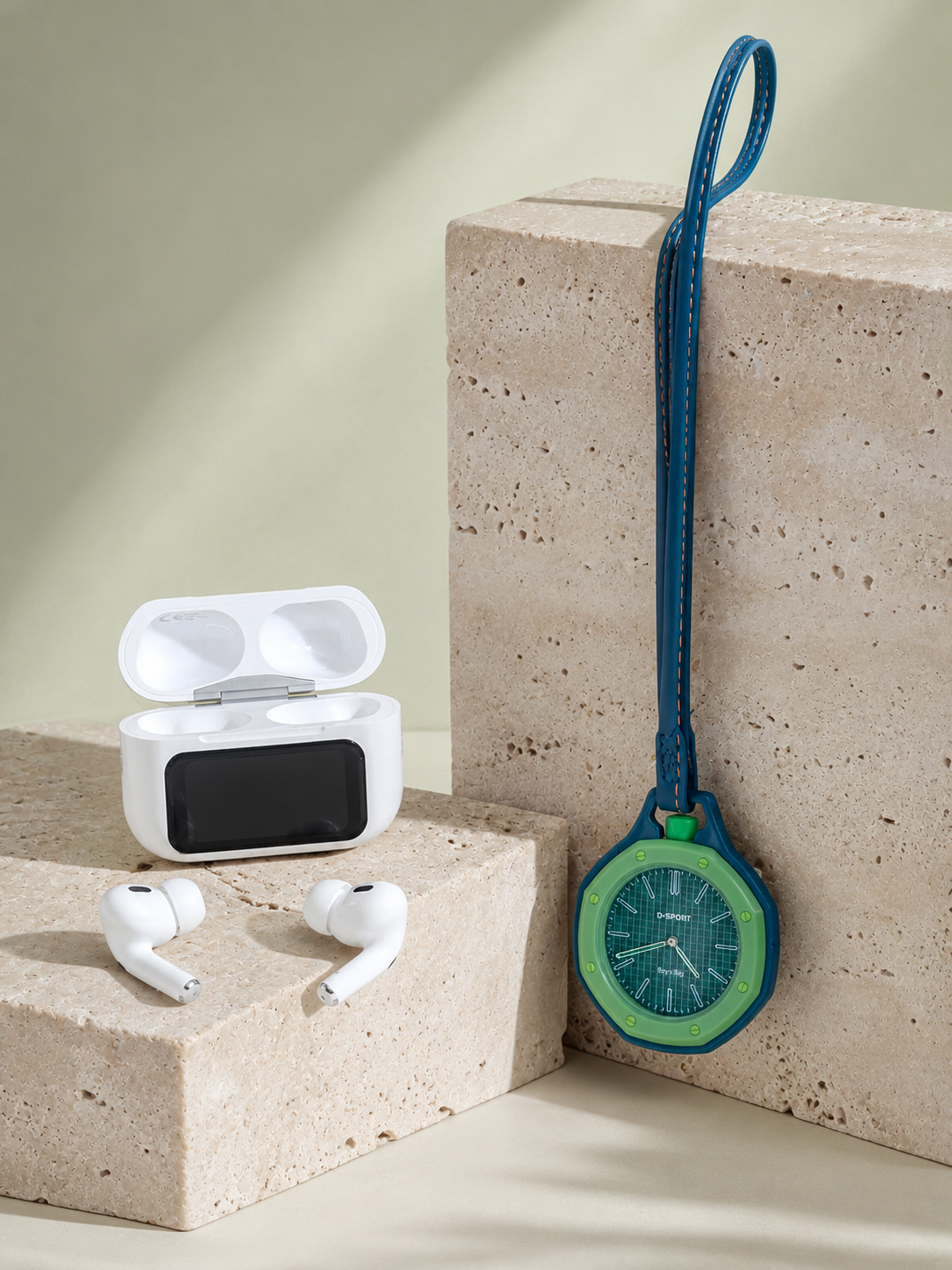 Bluetooth 5.4 Kablosuz Kulaklık Yeşil Askılı Analog Charm Saat İkili Set
