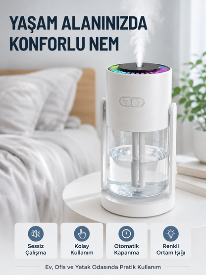 Ultrasonik Hava Nemlendirici Renkli LED Işıklı Sessiz Oda Nemlendirme Cihazı