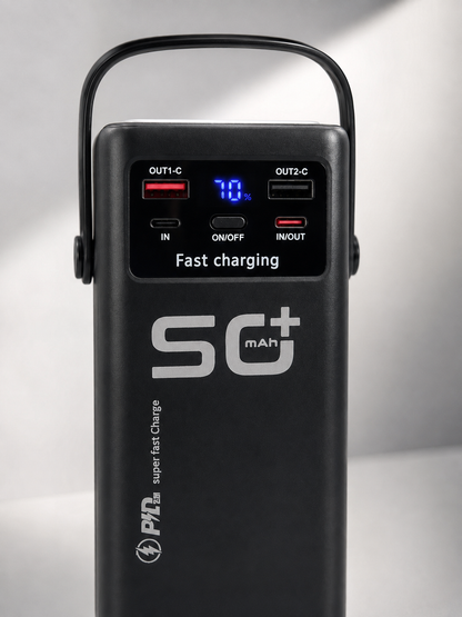 50.000 mAh Powerbank Hızlı Şarj 4 Dahili Kablolu Dijital Göstergeli LED Aydınlatmalı Taşınabilir Şarj Cihazı