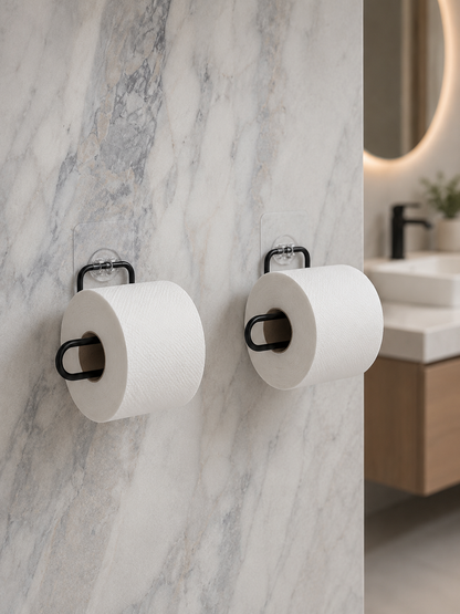 2’li Siyah Metal Rulo Kağıt Tutucu Yapışkanlı Banyo ve Mutfak Kağıtlık