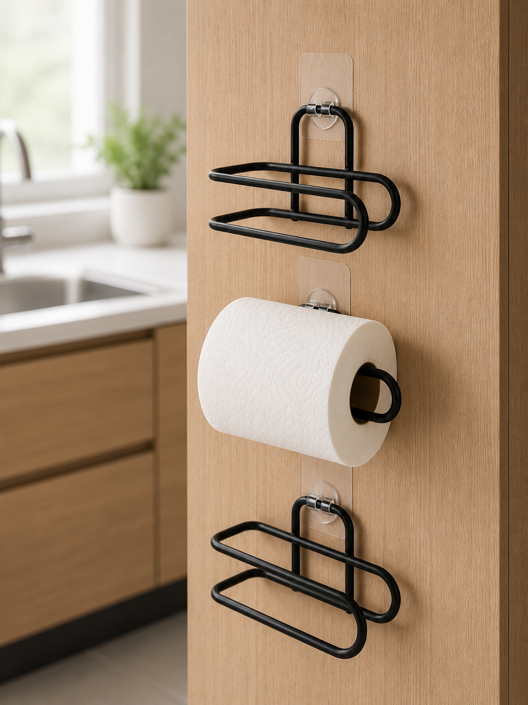 3’lü Yapışkanlı WC Kağıtlığı Siyah Rulo Tutucu Banyo ve Mutfak Kullanımı