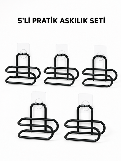Siyah Metal WC Kağıtlık Yapışkanlı Tuvalet Kağıdı Rulo Tutucu 5 Adet Avantajlı Set