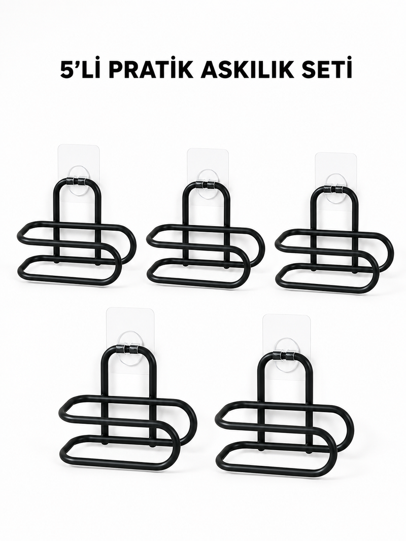 Siyah Metal WC Kağıtlık Yapışkanlı Tuvalet Kağıdı Rulo Tutucu 5 Adet Avantajlı Set