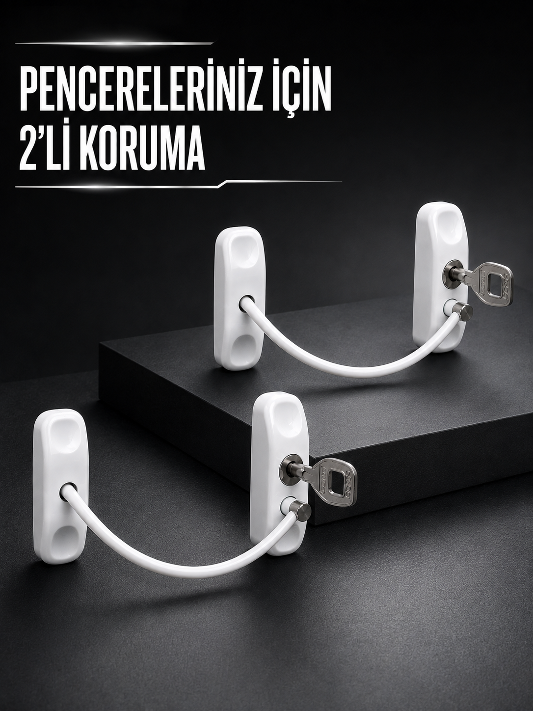 Beyaz Kablolu Pencere Kilidi 2 Adet Çocuk Koruma ve Pencere Emniyet Aparatı