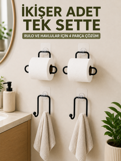 Rulo Kağıt Tutucu ve Havlu Bez Askılığı Seti 2’şer Adet Toplam 4 Parça