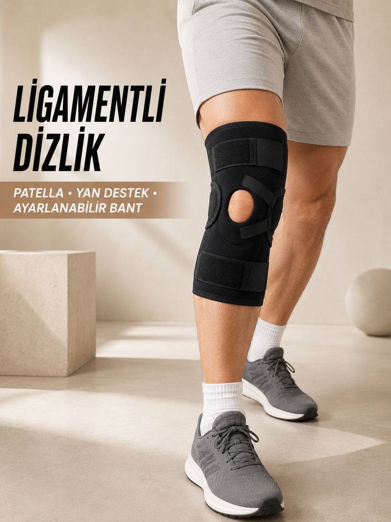 Ligament Destekli Dizlik Ayarlanabilir Cırtlı Açık Patella Diz Destekliği
