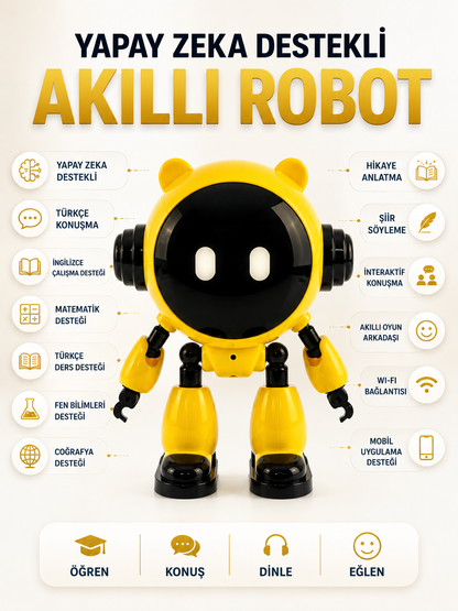 Yapay Zeka Robotu Çocuklar İçin 40 Dil Destekli Konuşan Eğitici Akıllı Robot