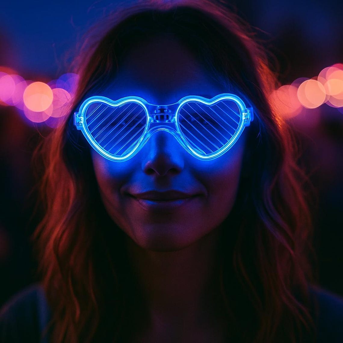 Mavi LED Işıklı Kalp Gözlük? 3 Modlu Parti & Glow Gözlüğü