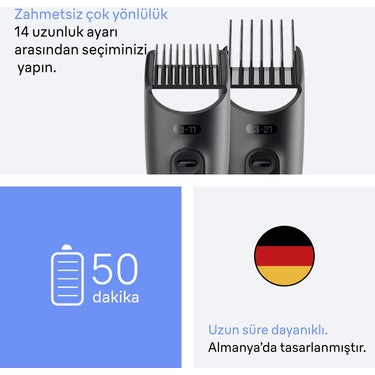 8'1 Arada Tıraş Kiti, 14 Uzunluk ve Su Geçirmez Özellik