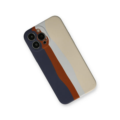iPhone 13 Pro Kılıf Ebruli Lansman Silikon - Lacivert-Krem