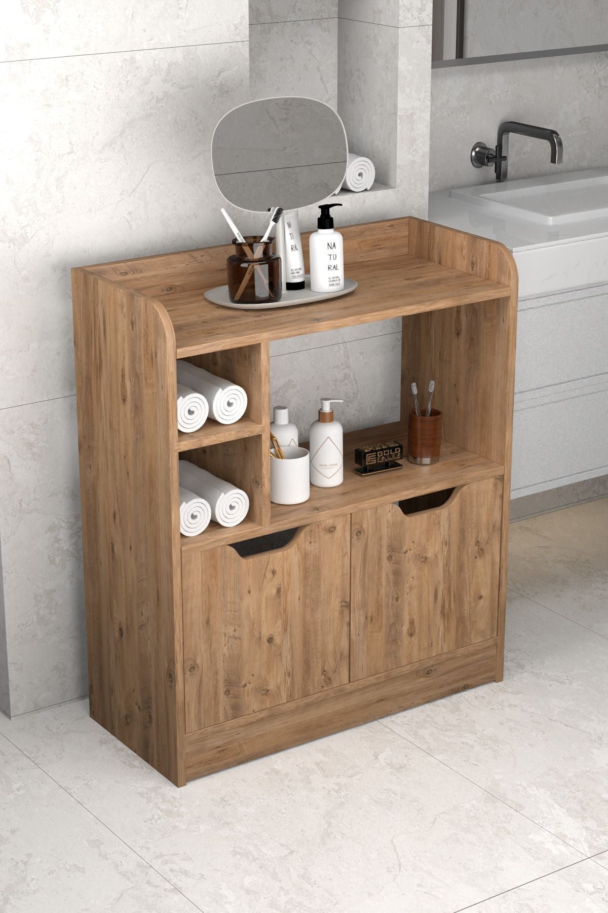 Çok Amaçlı Banyo Dolabı Kahverengi