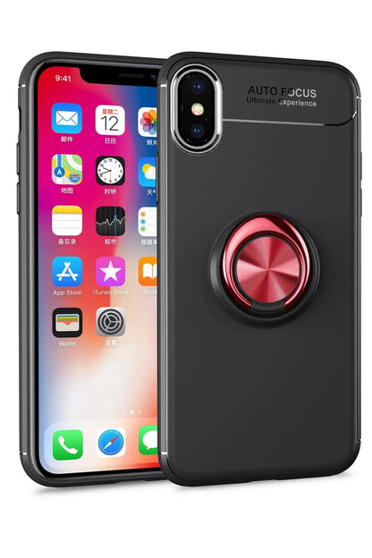 iPhone XS Max Kılıf Range Yüzüklü Silikon - Siyah-Kırmızı