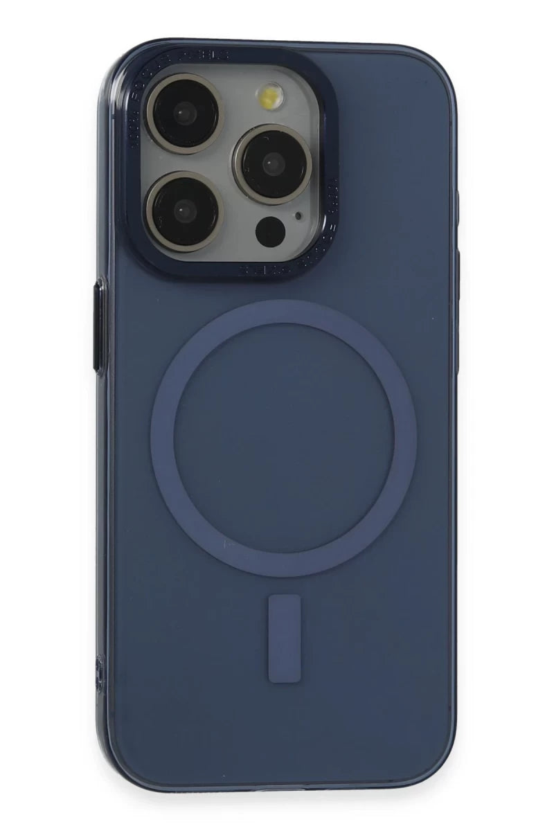 iPhone 15 Pro Max Kılıf Anka PC Magneticsafe Sert Metal Kapak - Lacivert