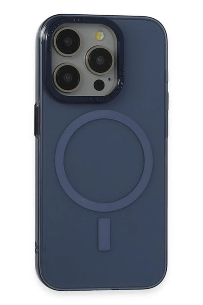 iPhone 15 Pro Max Kılıf Anka PC Magneticsafe Sert Metal Kapak - Lacivert