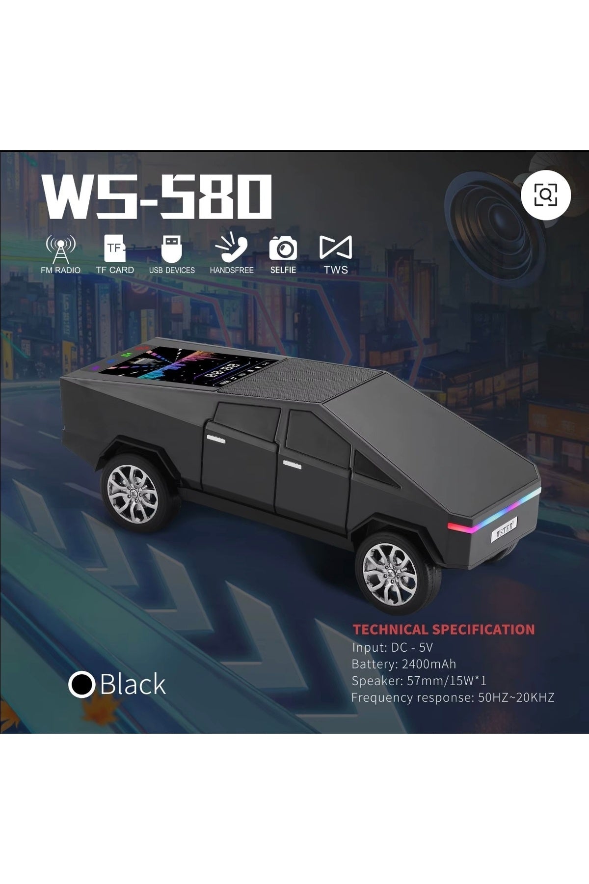 Wster WS-580 Music Car Speaker (Cybertruck, LED)