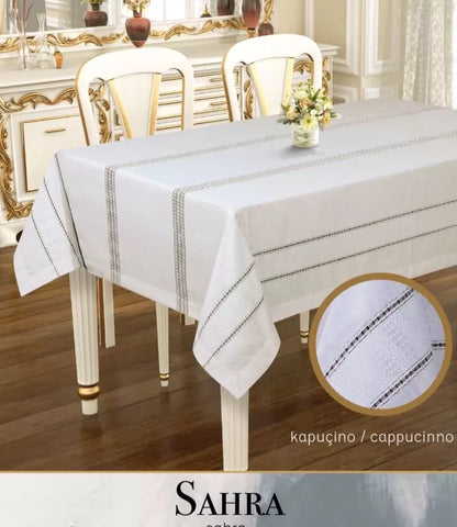 Sahra Model Kapicino 160x220 cm Polyester Ajurlu Keten Masa Örtüsü Modern Dekor