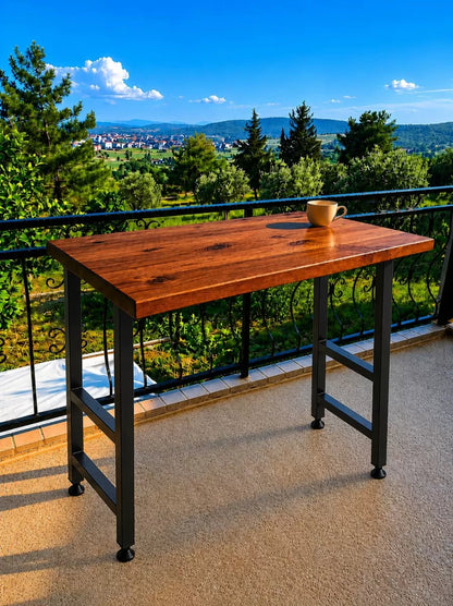 Masif Bar Masası 85 cm Yüksek Metal Profil Ayaklı Mutfak Yemek Kafe Bistro Çalışma 40x60