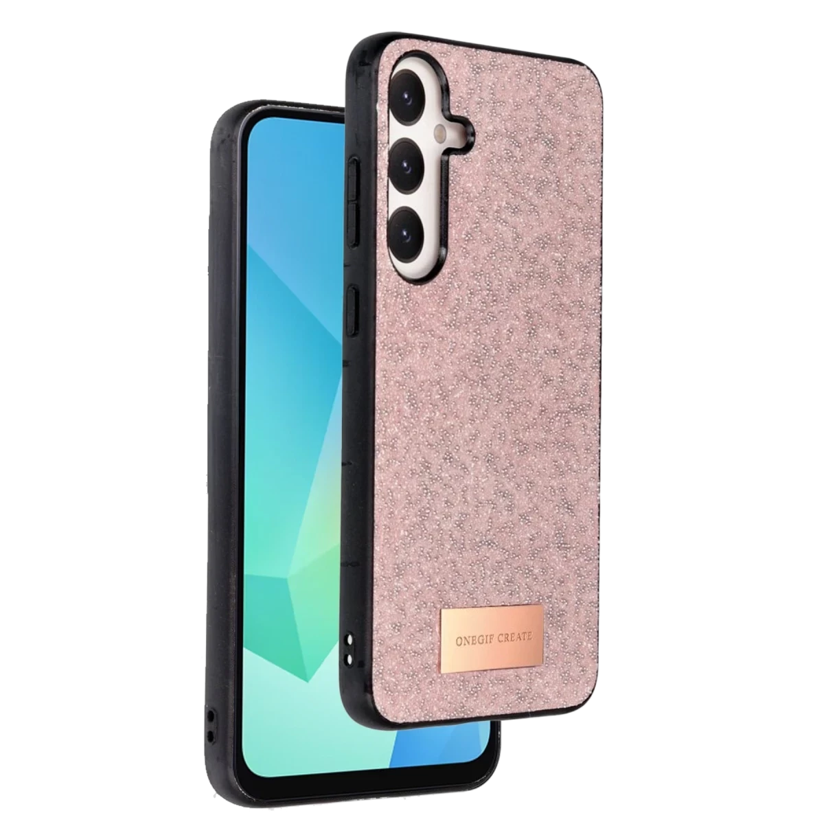 Onegif Galaxy A36 Bright Simli Kapak - Pembe