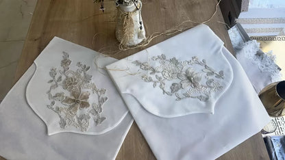 Fransız Güpürlü Zarf Bohça Nişan Söz Saten Bohça Lüks 3 Boyutlu Çeyizlik Bohça 50x50 cm 1 Adet