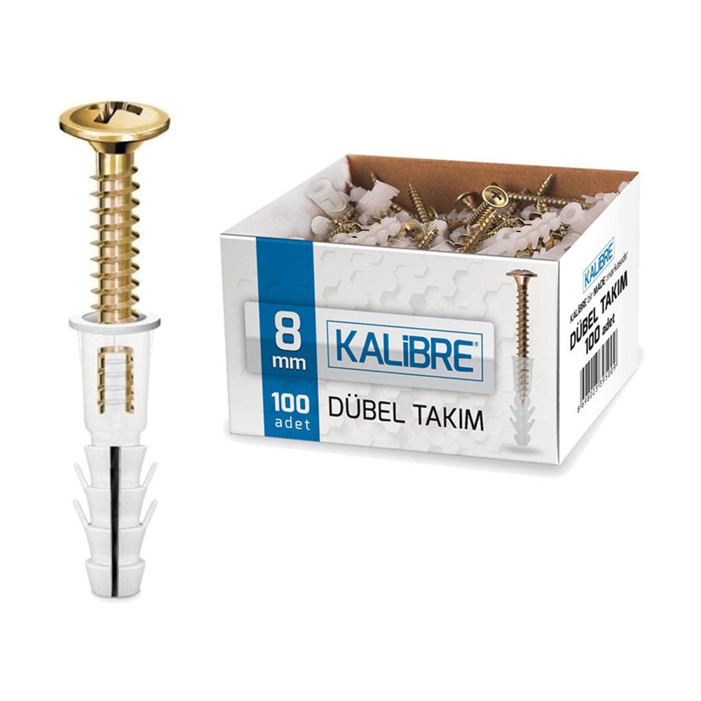 8 mm Kalibre Dübel Takımı 100 Adet Çeşitli Uygulamalar için