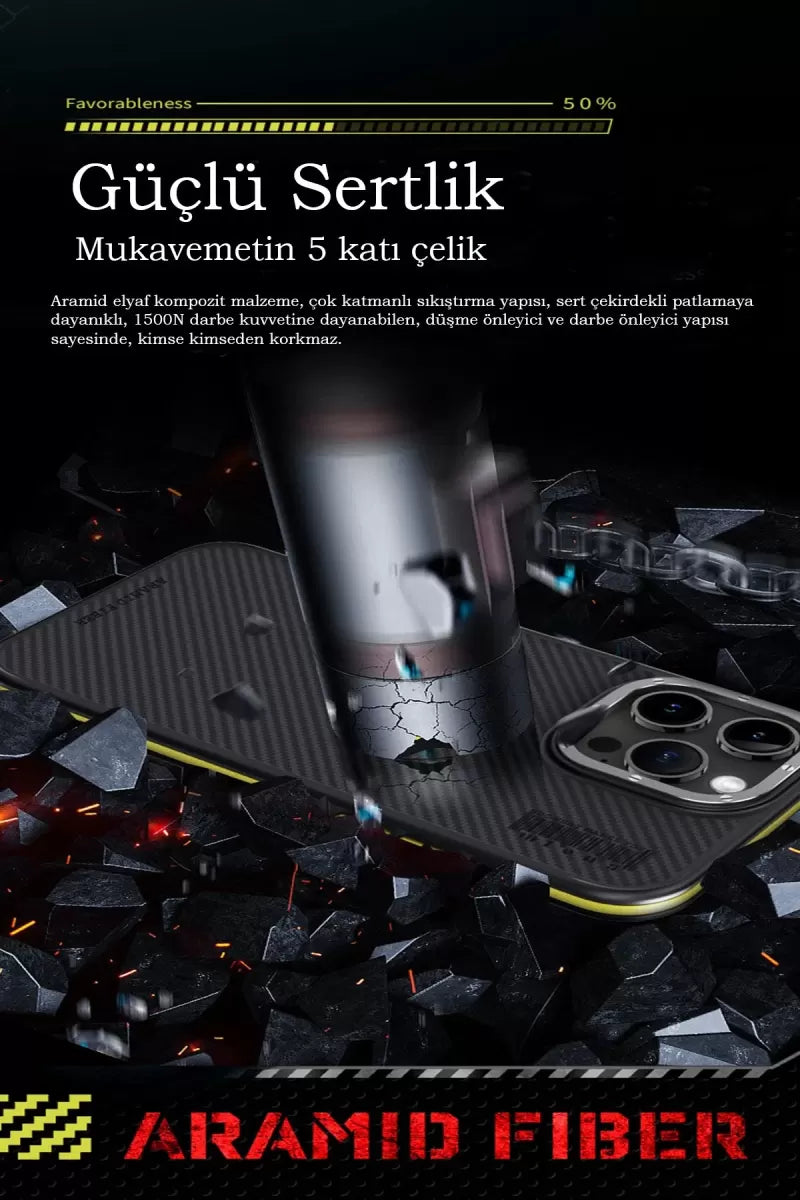 iPhone 15 Pro Max Kılıf Aramid 600D Kevlar Karbon Fiber Magsafe Kapak - Lacivert
