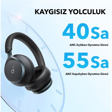 Kulak Üstü Bluetooth Kulaklık - Siyah, Aktif Gürültü Engelleme