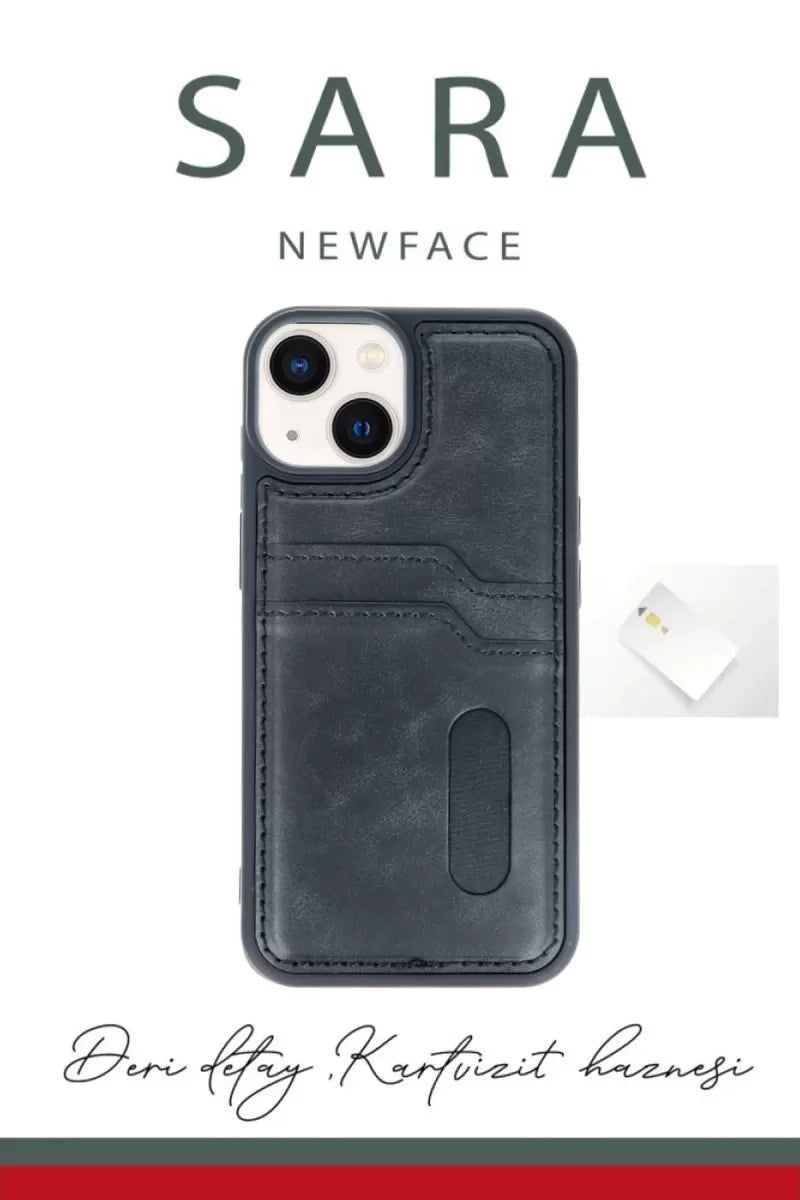 iPhone 15 Sara Kartvizitli Deri Kılıf - Taba