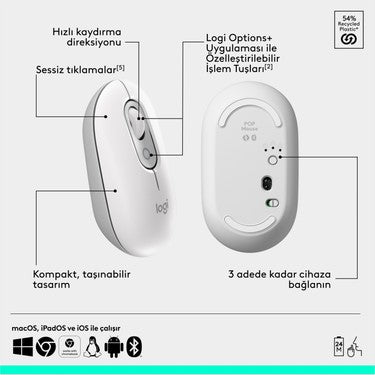 Logitech Pop Icon Kablosuz Bluetooth Sessiz Türkçe Q Klavye ve Mouse Seti