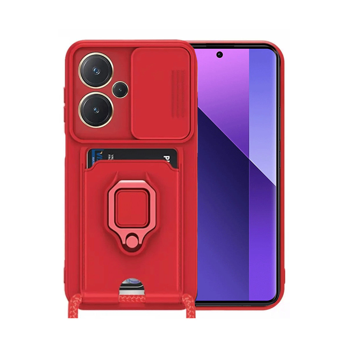 Redmi Note 13 Pro Plus Kılıf Zuma Kartvizitli Yüzüklü Silikon - Kırmızı