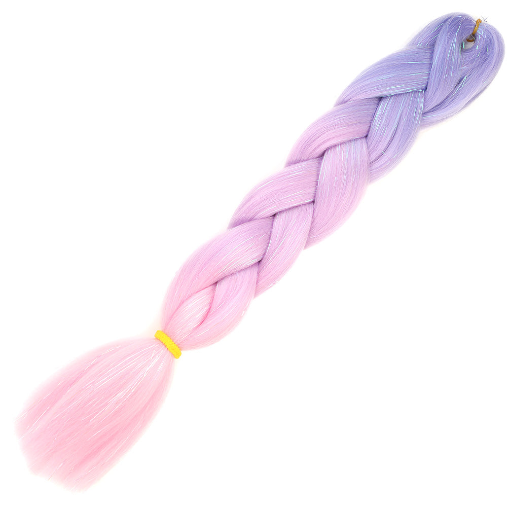 Simli Lila / Pembe / Şeker Pembesi Ombreli Örgülük Saç 100 Gr.