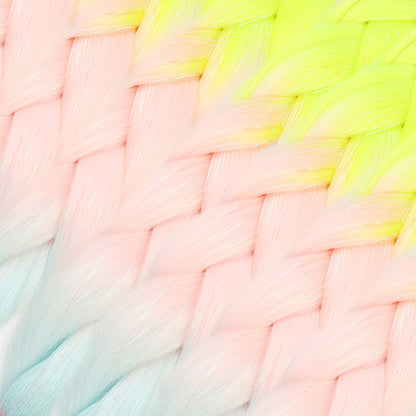 Simli Neon Sarı / Şeker Pembe / Su Yeşili Ombreli Örgülük Saç 100 Gr.