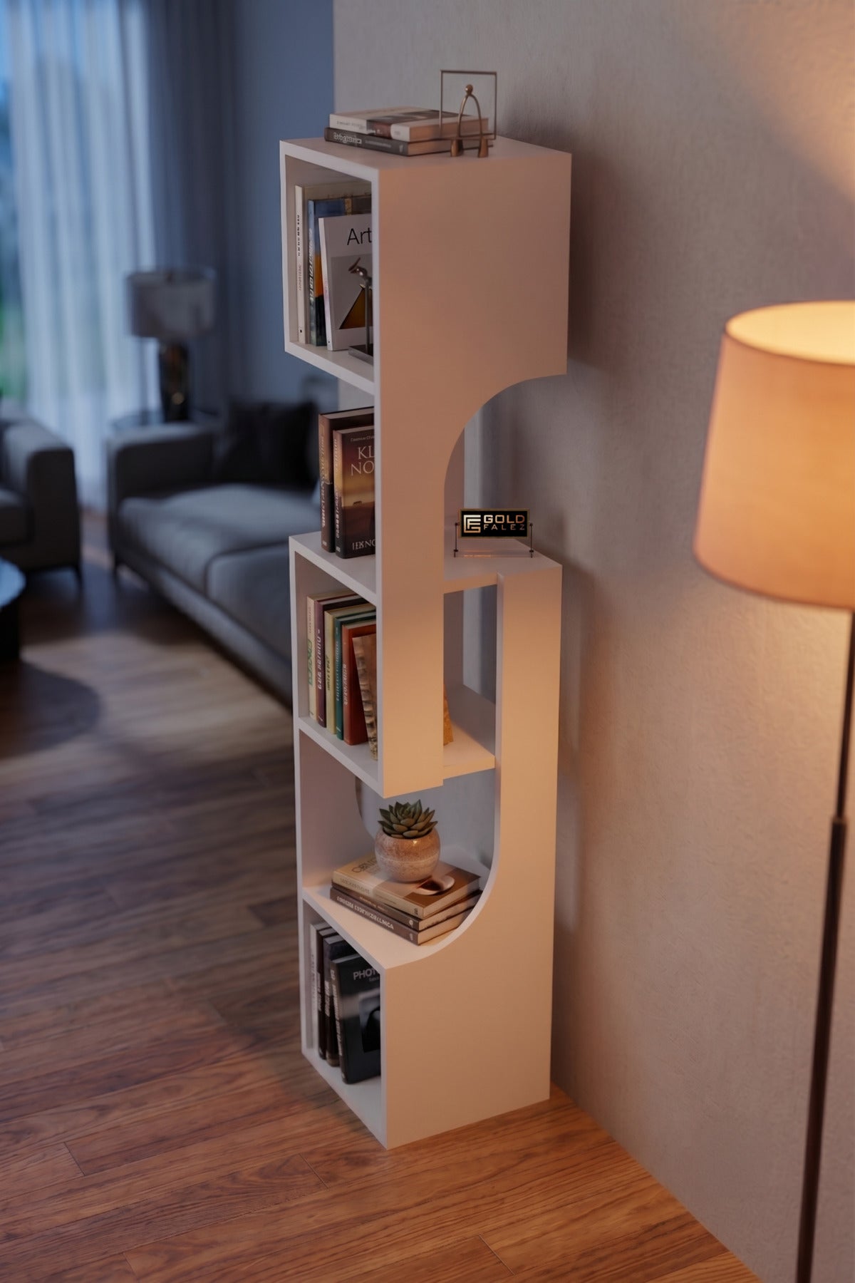 Kitaplık Ahşap Dekoratif Raf 5 Katlı Modern Çok Amaçlı Kitaplık Salon Ofis Kitaplığı 7067 Beyaz