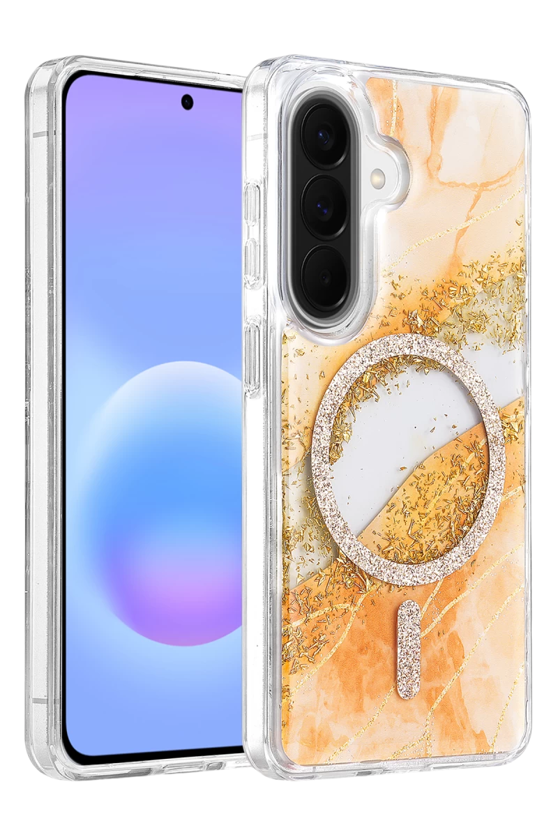 Onegif Galaxy A56 Lotus Simli Magsafe Kapak - Turuncu