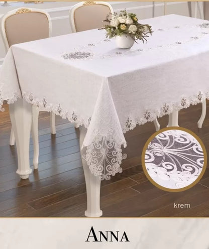 Gardenya Keten 160x260 cm Tek Masa Örtüsü Anna Model Krem Zarif Yemek Masası Örtüsü