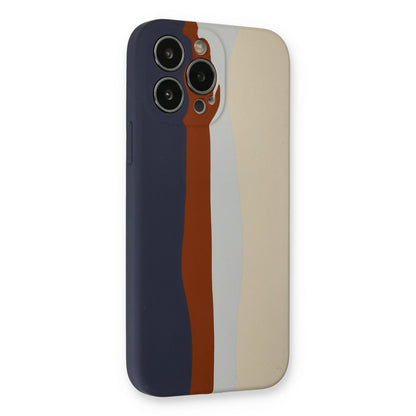 iPhone 13 Pro Kılıf Ebruli Lansman Silikon - Lacivert-Krem