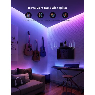 Kesilebilir LED Şerit Işık 5 Metre, Uygulama ile Kontrol Edilebilir RGB Özelliği