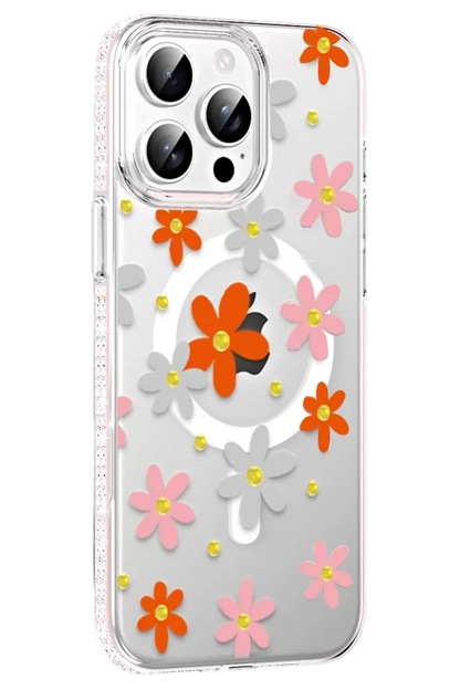 iPhone 14 Pro Max Floral Magsafe Kapak - Turuncu