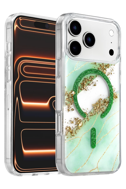 Onegif iPhone 17 Pro Lotus Simli Magsafe Kapak - Yeşil