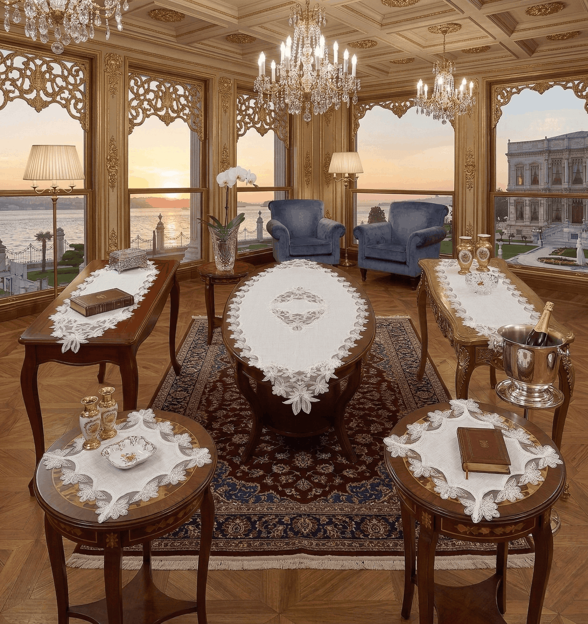 5 PARÇA SALON TAKIMI - KETEN KUMAŞ