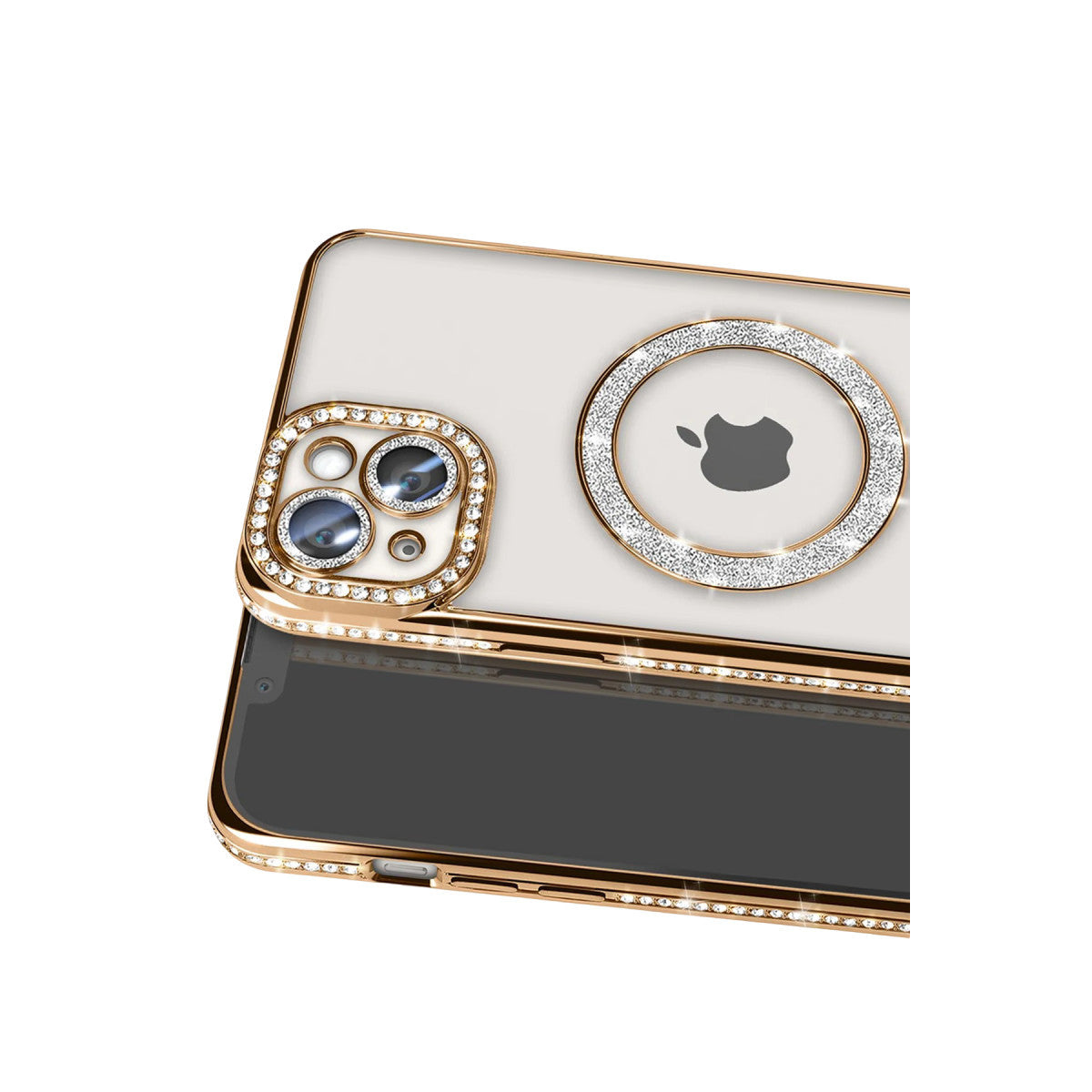 iPhone 15 Kılıf Joke Simli Magneticsafe Kılıf - Gold