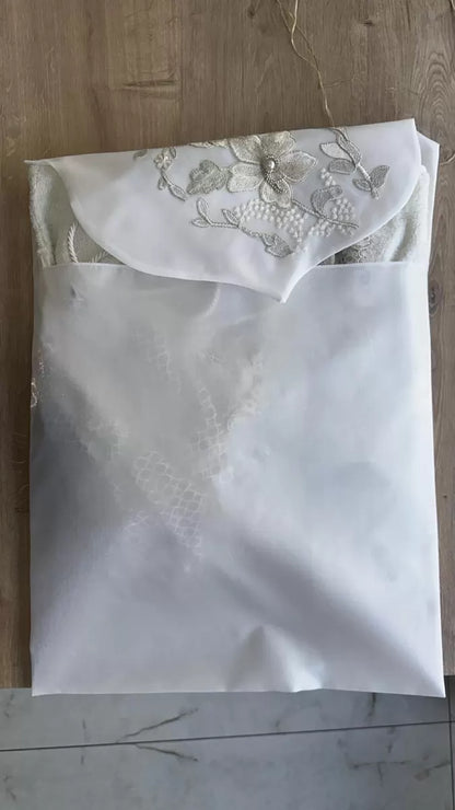Fransız Güpürlü Zarf Bohça Nişan Söz Saten Bohça Lüks 3 Boyutlu Çeyizlik Bohça 50x50 cm 1 Adet