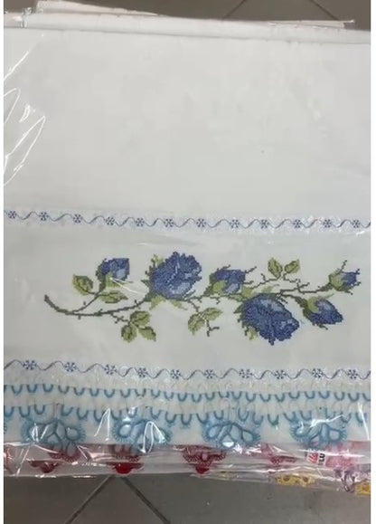 Pamuklu Kanaviçe Havlu, Çift Taraflı Çeyizlik, Hediyelik Havlu, Kanaviçe Desenli Havlu 1 Adet