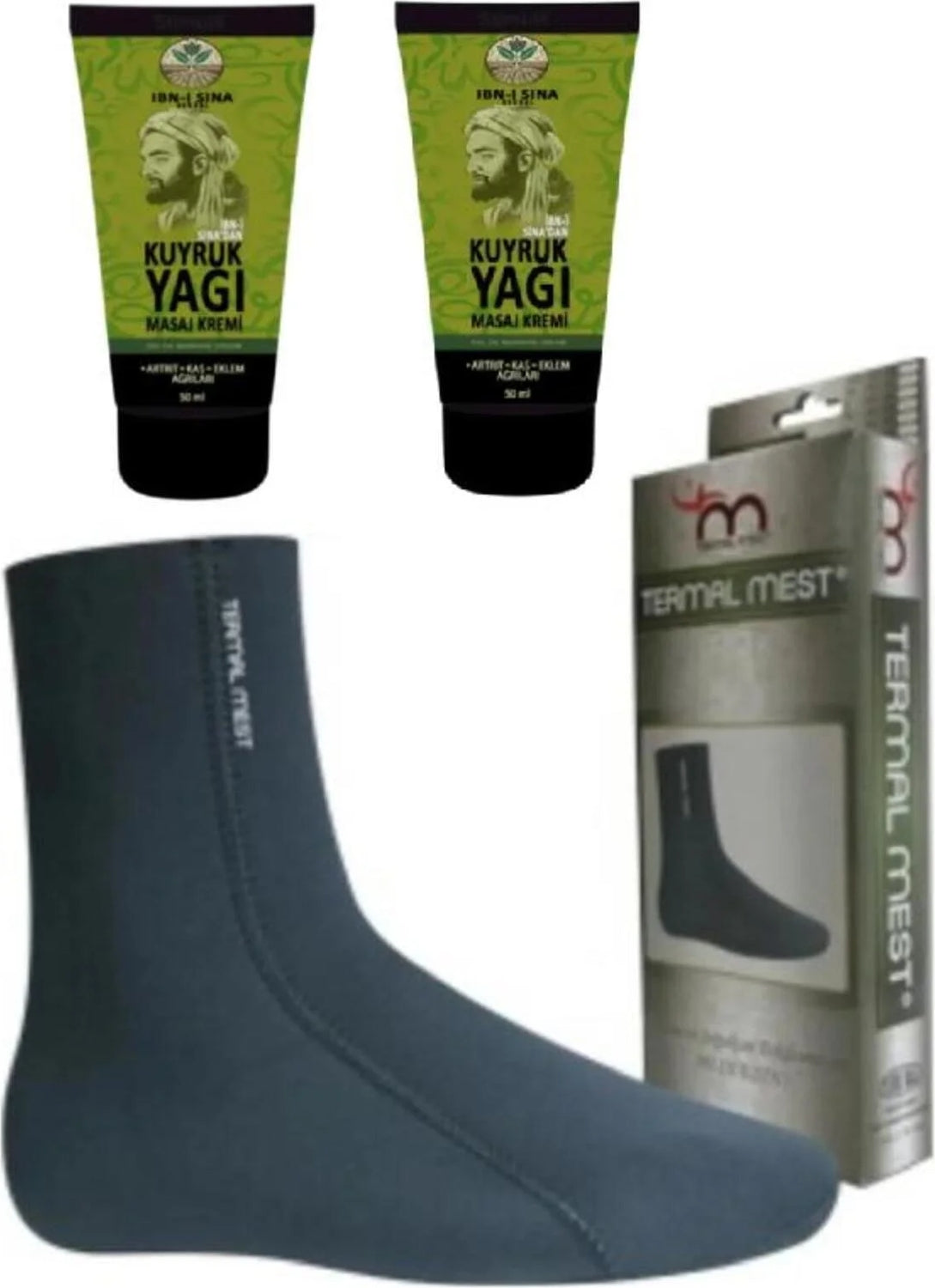 Ibni Sina Kuyruk Yağı Masaj Kremi 2 x 50 ml Su ve Isı Geçirmeyen Mest Çorap (Xl)