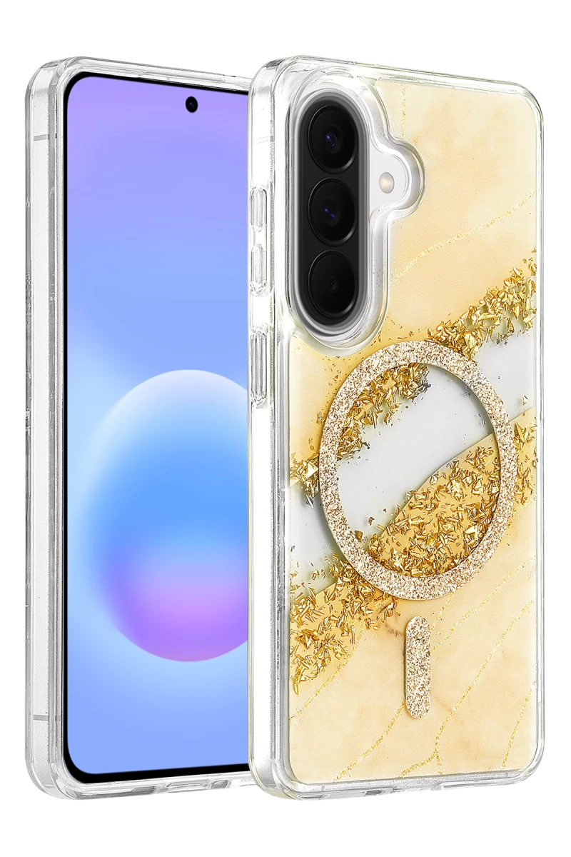 Onegif Galaxy A56 Lotus Simli Magsafe Kapak - Gümüş
