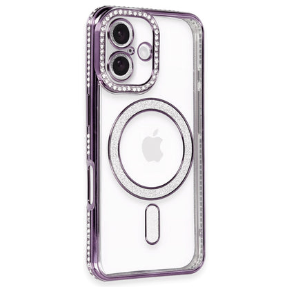 iPhone 16 Plus Kılıf Joke Simli Magneticsafe Kılıf - Derin Mor