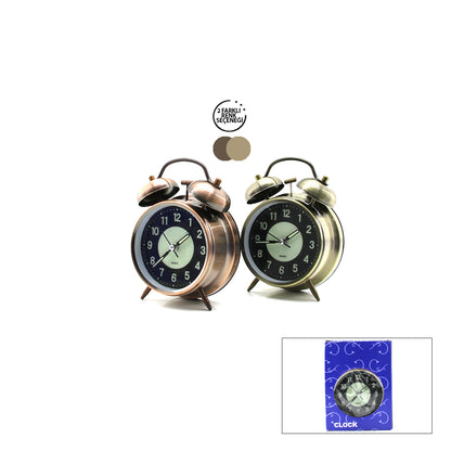 Yuvarlak Metal Çalar Saat 10 cm - Pilli Işıklı Fosforlu