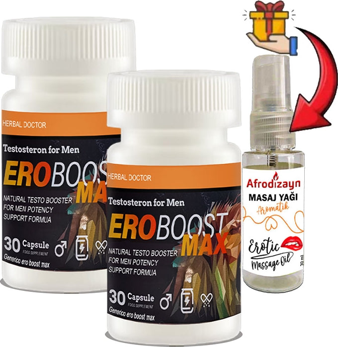 Ero Boost Max: 2 Adet Erkeklere Özel 30LU Destekleme + 30 ml Afrodizayn Masaj Yağı