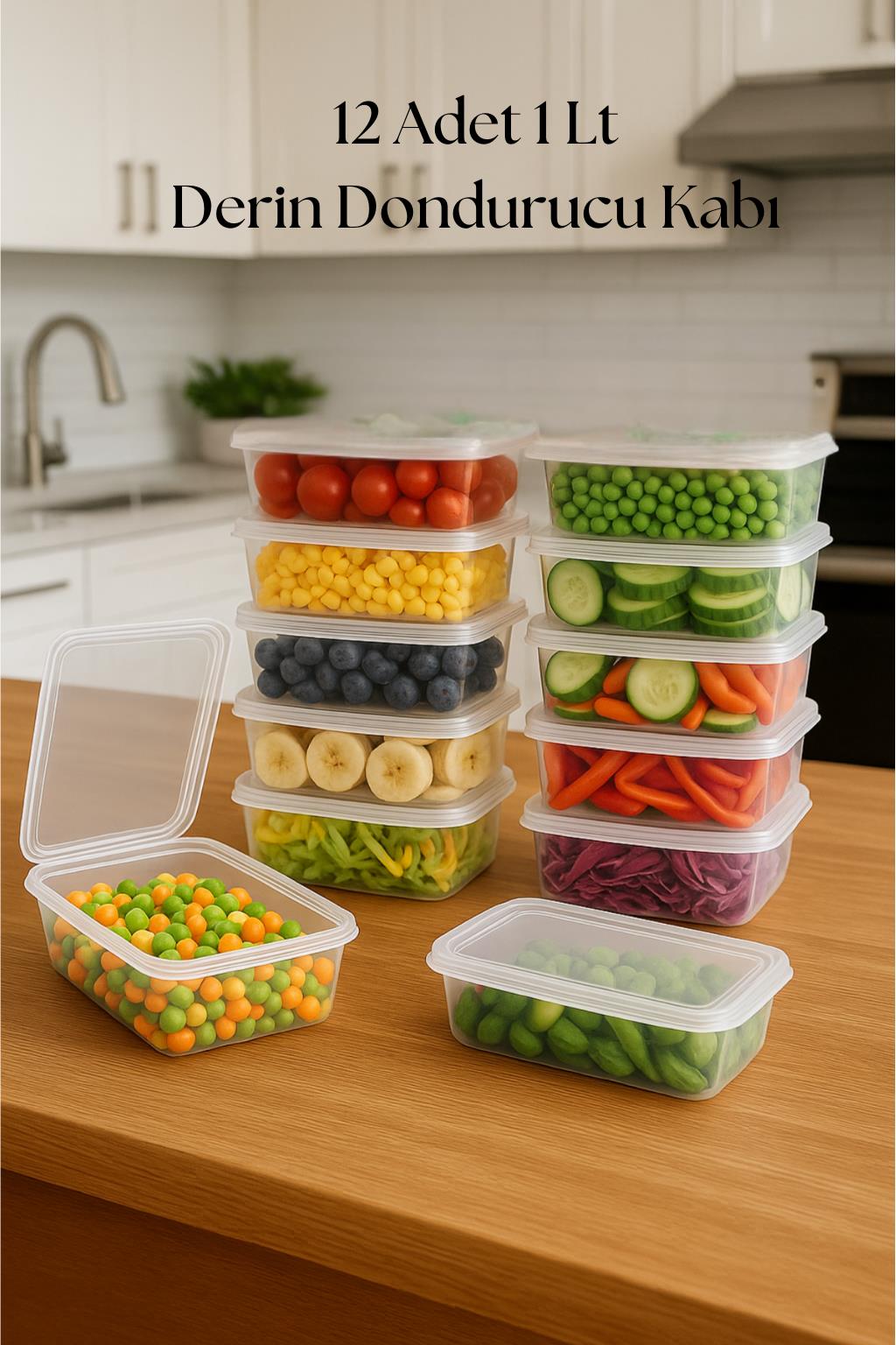 12?li Derin Dondurucu Saklama Kabı & Organizeri 1 lt 12,5x19,5x5,5 cm