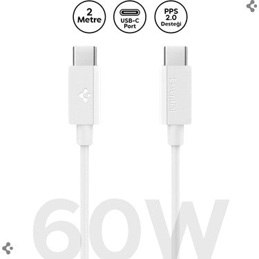 Spigen USB-C to USB-C 2 Metre Kablo 60W Güç / PPS 2.0 Desteği Super Hızlı Şarj / 480 Mbps Data
