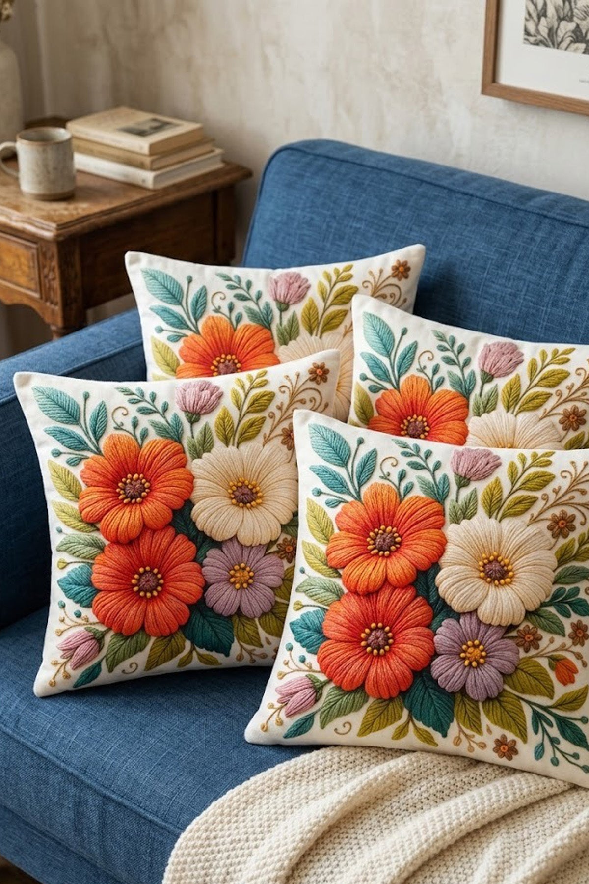 4lü Kırlent Kılıfı, Dijital Baskılı Çift Taraflı Kırlent Kılıfı 45x45cm